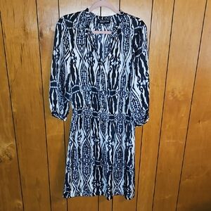 Jones New York Navy Blue and White 3/4 Length Sleeve Dress